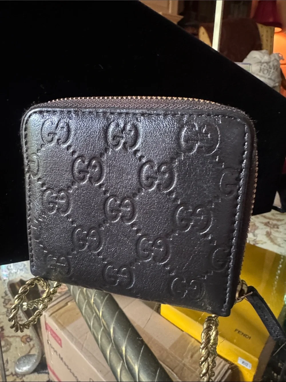 Gucci Black Embossed GG Leather Compact Wallet